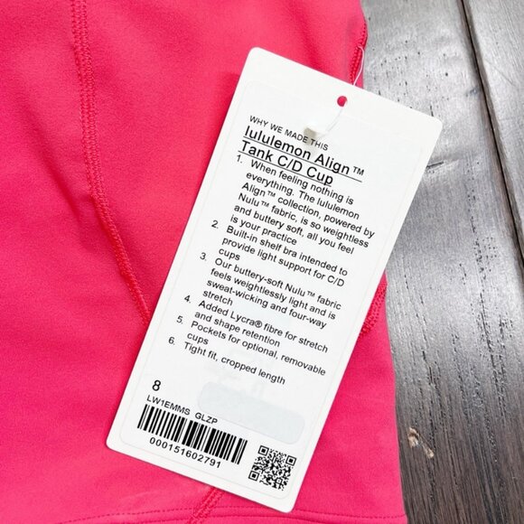 Lululemon NWT Align Tank Top *Light Support, C/D Cup Glaze Pink - Picture 5 of 6